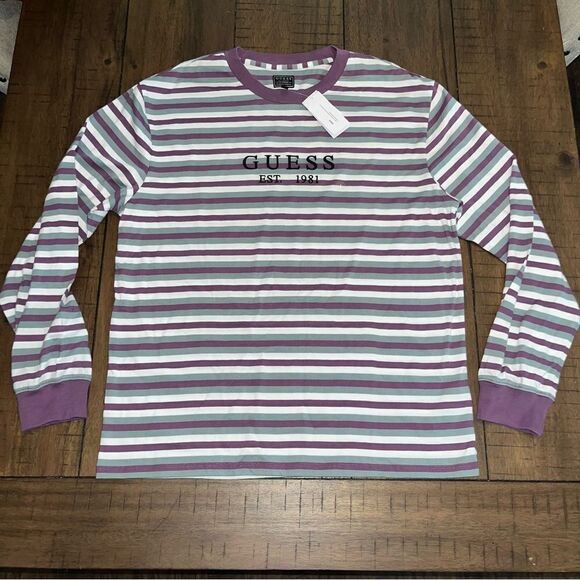 Vintage‎ Guess Jeans Rocky Capsule Los Angeles Striped Long Sleeve Shirt L NWT - Picture 1 of 5
